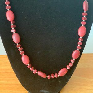 Red Oval Stones Shard Necklace 20 in